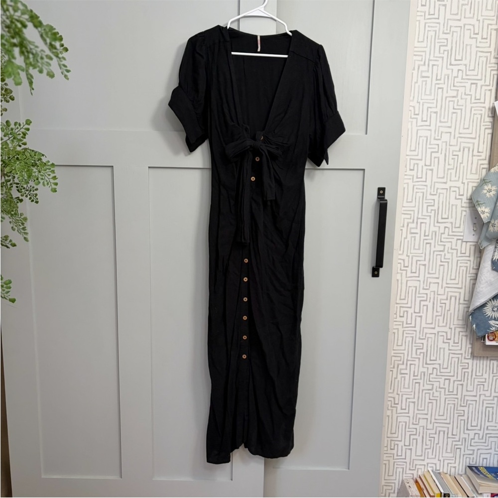 Free People Black Midi Dress with Buttons